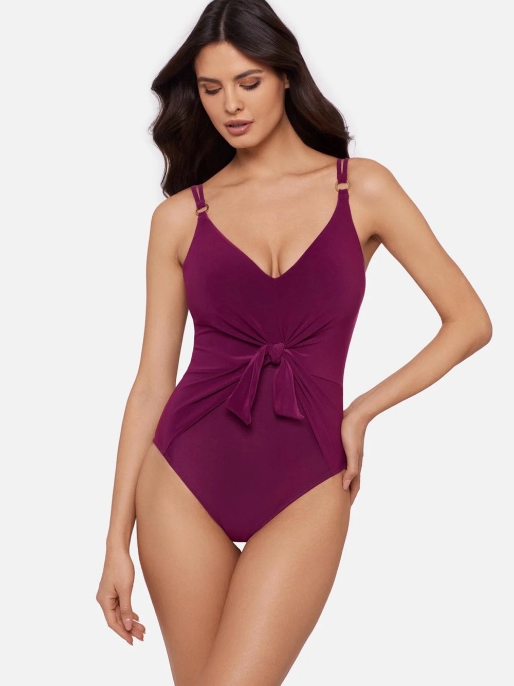 Magicsuit Obi One Saki Solid Tie-front V-neck One-piece Swimsuit in Boysenberry